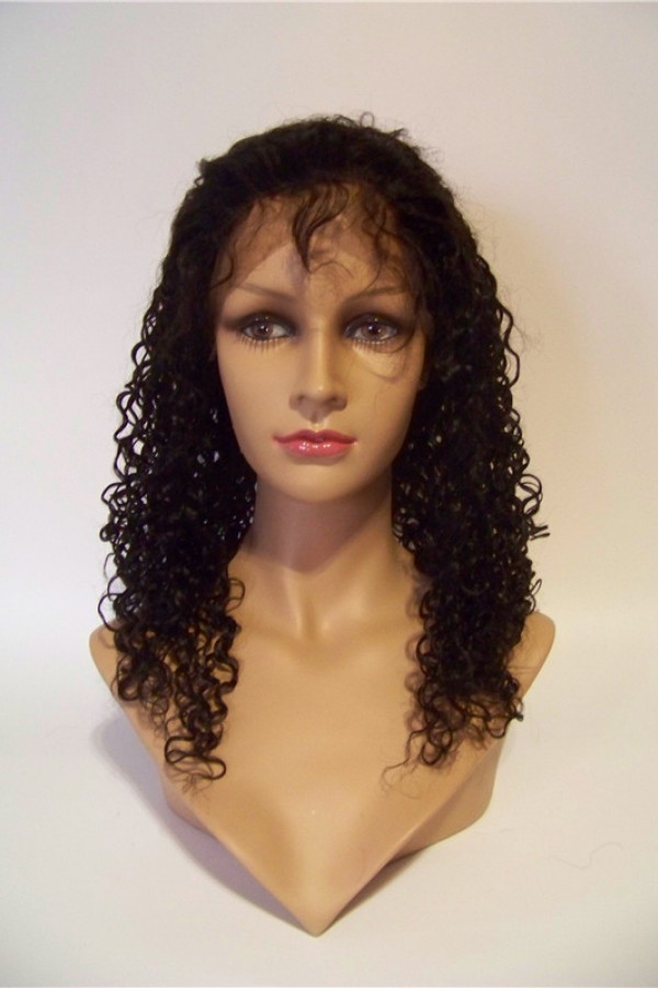 18inch natural color curly Indian vigin hair full lace wig