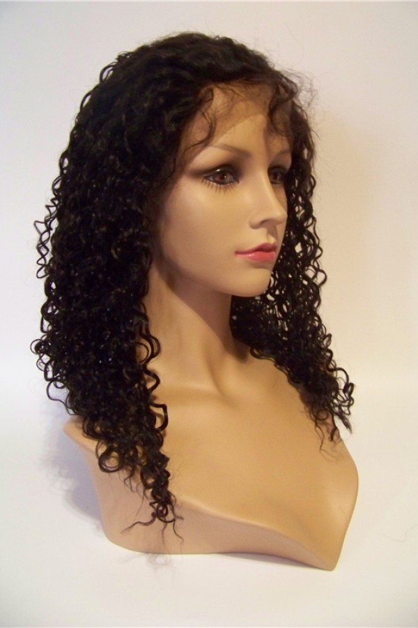 18inch natural color curly Indian vigin hair full lace wig