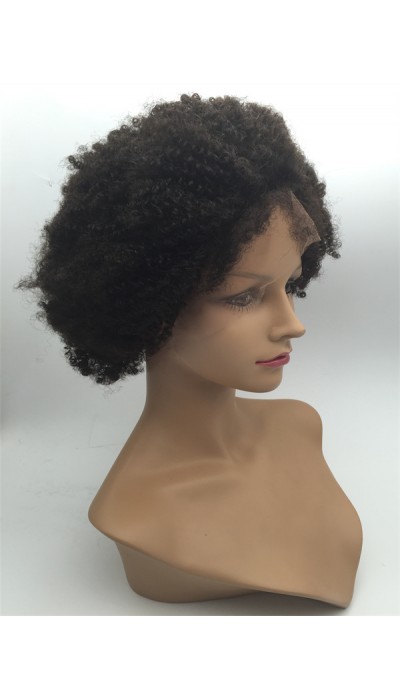 10 inch natural color 1B kinky afro Indian vigin hair full lace wig