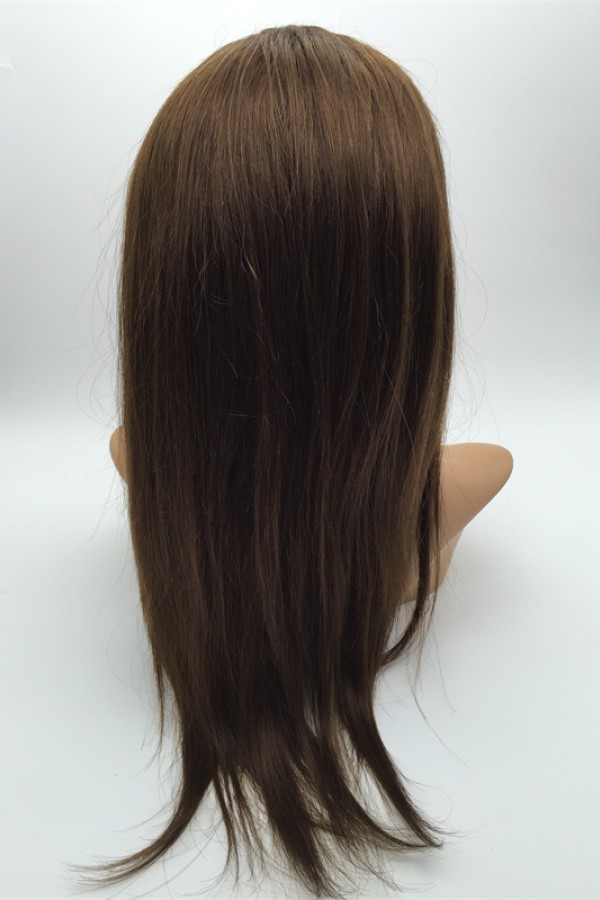 16inch BROWN COLOR silk straight Chinese vigin hair natural full lace wig