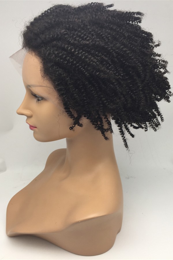 8 inch natural color 1B afro curl Indian vigin hair full lace wig