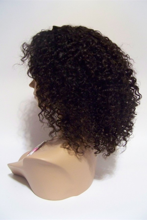10 inch natural color 1B curly Indian vigin remy human hair full lace wig