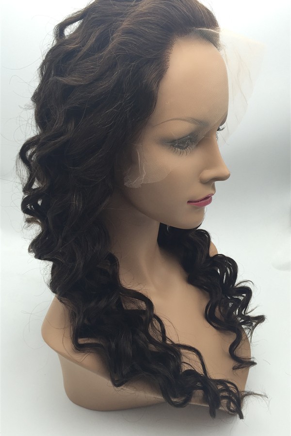 20inch natural color natural hairline beautiful spiral wave Indian remy human hair full lace wig shinewig