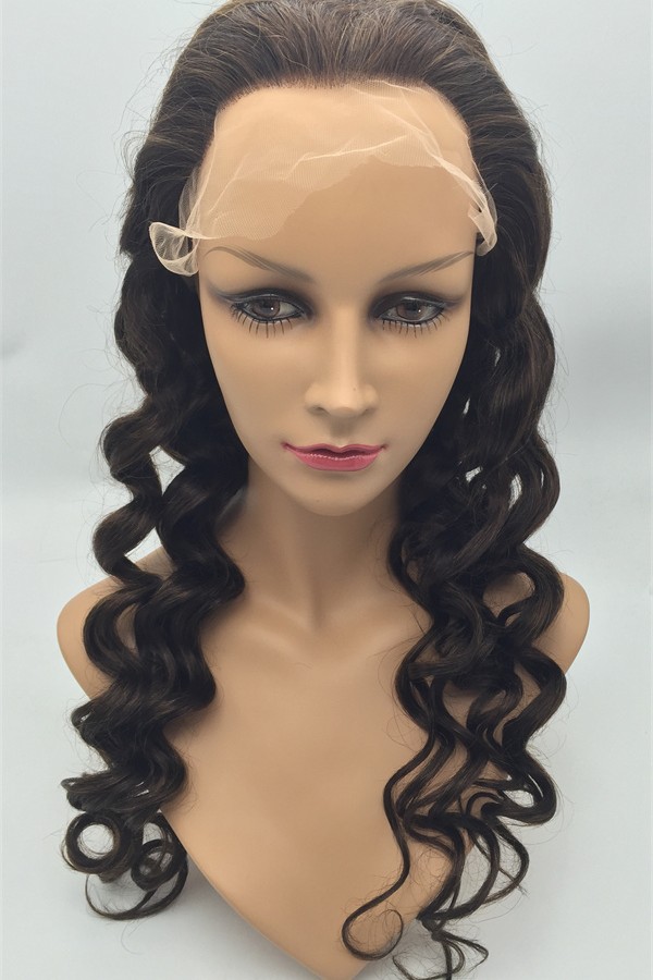 20inch DARK BROWN natural hairline beautiful spiral wave Chinese remy human hair full lace wig shinewig