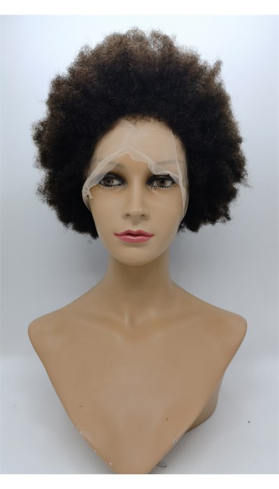 8 inch natural brown dark brown color kinky afro Chinese remy human hair full lace wig from shinewig