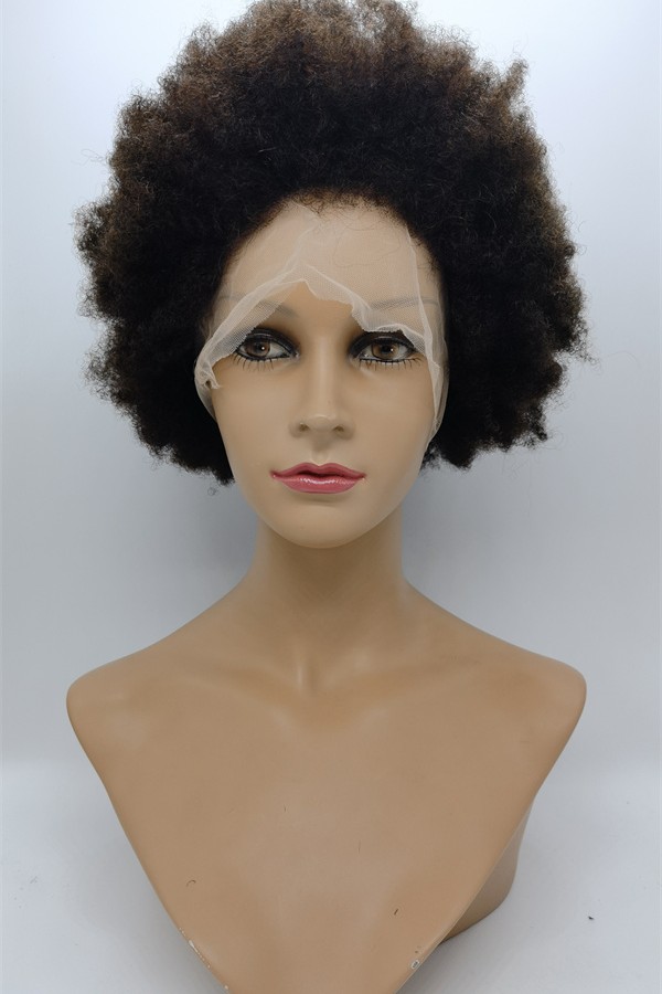 8 inch natural brown dark brown color kinky afro Chinese remy human hair full lace wig from shinewig