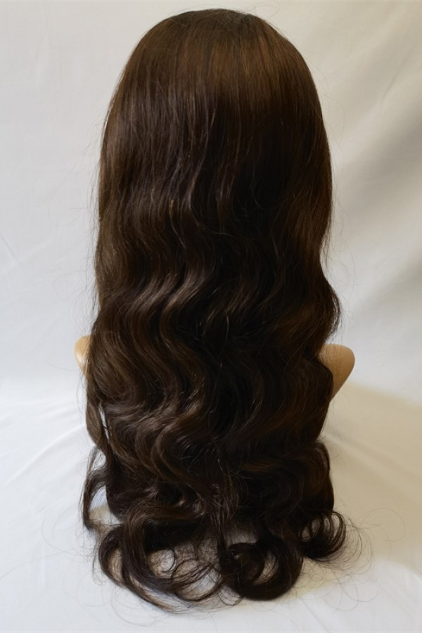 18inch dark brown color body wave Remy human hair full lace wig