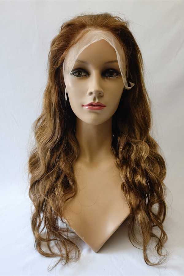 18inch highlights balayage color 4 with 8 body wave Remy human hair full lace wig from shinewig