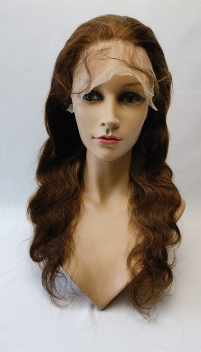 18inch medium brown color body wave Remy human hair full lace wig from shinewig