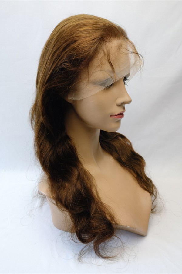 18inch medium brown color body wave Remy human hair full lace wig from shinewig