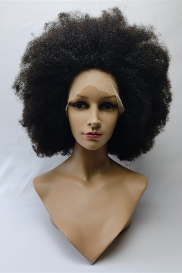 18inch natural color kinky afro Remy human hair full lace wig from shinewig