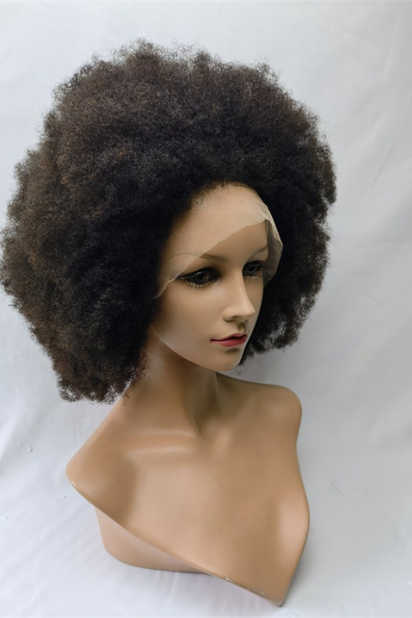 18inch natural color kinky afro Remy human hair full lace wig from shinewig