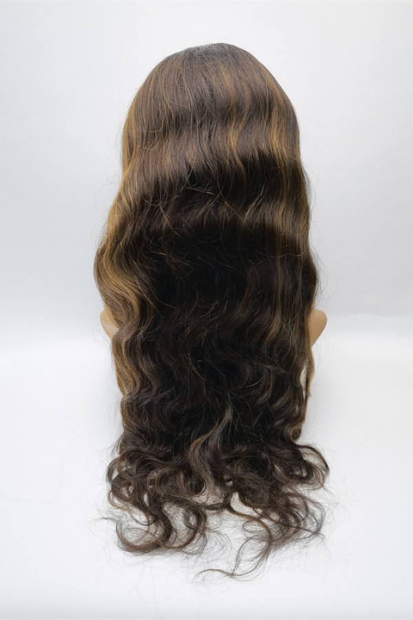 22inch piano balayage brown color body wave Chinese remy hair full lace wig shinewig