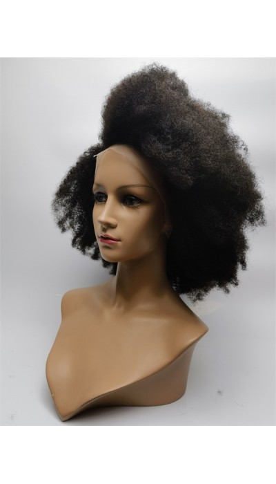 18inch natural color kinky afro Chinese Remy human hair full lace wig from shinewig