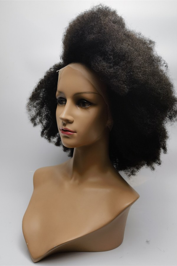 18inch natural color kinky afro Chinese Remy human hair full lace wig from shinewig