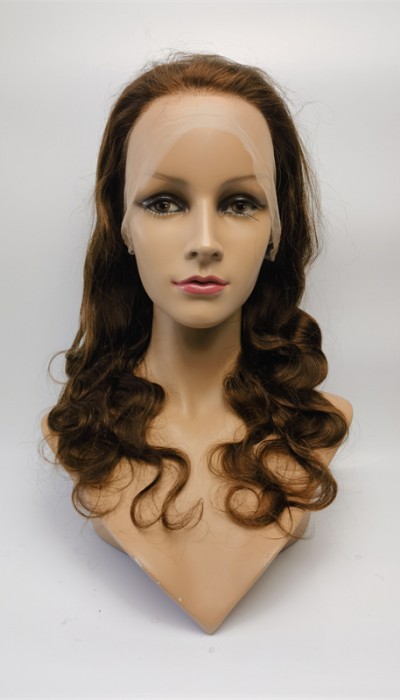 16inch  brown color body wave Chinese remy human hair natural full lace wig from shinewig