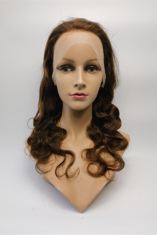 16inch  brown color body wave Chinese remy human hair natural full lace wig from shinewig