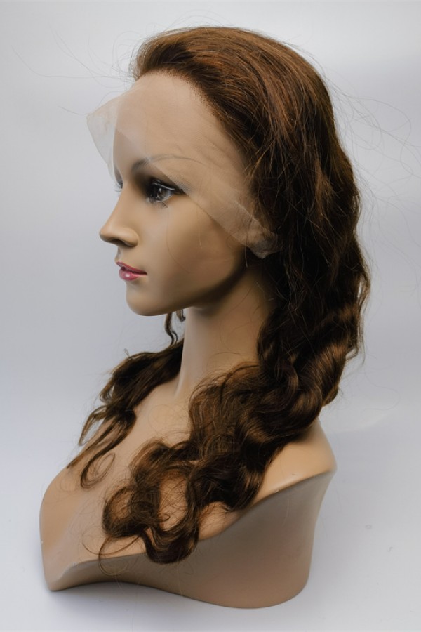 16inch  brown color body wave Chinese remy human hair natural full lace wig from shinewig