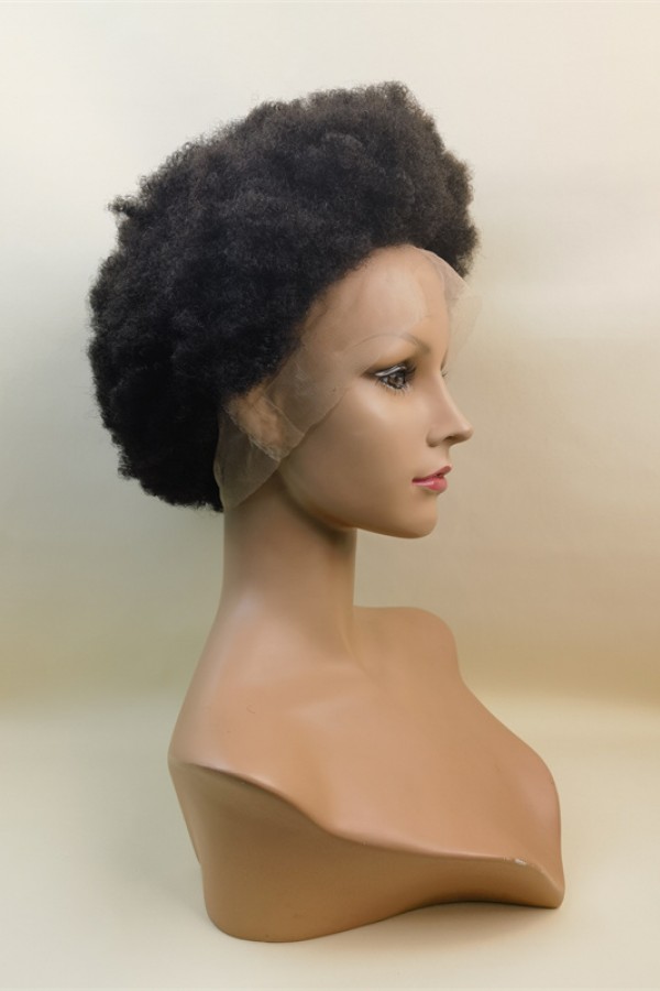 10 inch natural color  kinky afro Remy human hair full lace wig