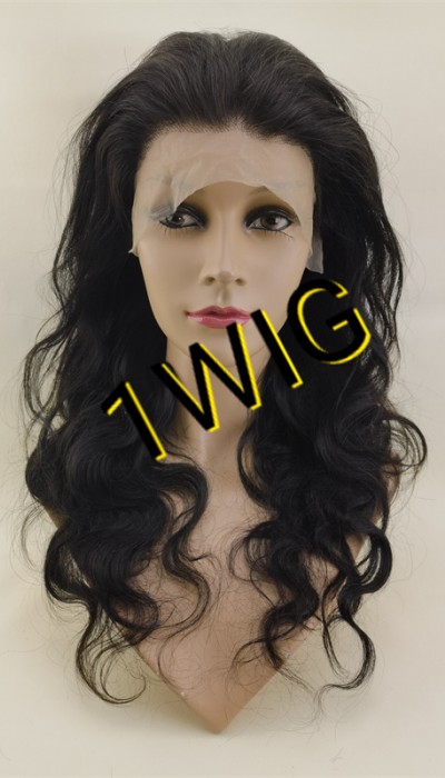 20inch Natural color body WAVY remy human hair natural lace frontal  wig from 1wig