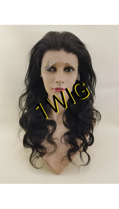 20inch Natural color body WAVY remy human hair natural lace frontal  wig from 1wig