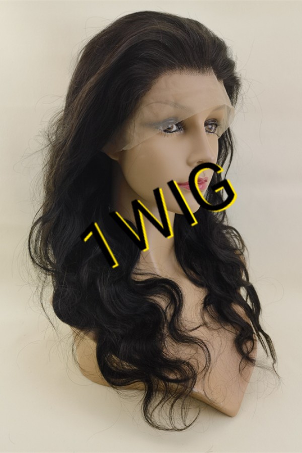 20inch Natural color body WAVY remy human hair natural lace frontal  wig from 1wig