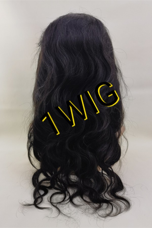 20inch Natural color body WAVY remy human hair natural lace frontal  wig from 1wig