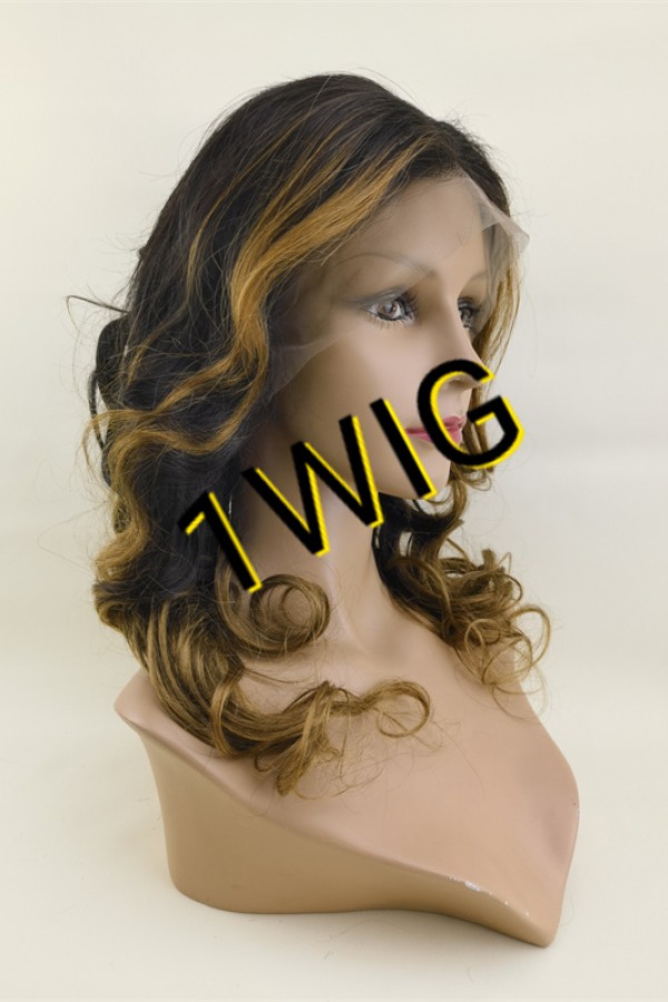 20inch OMBRE color WAVY remy human hair natural lace frontal  wig from 1wig