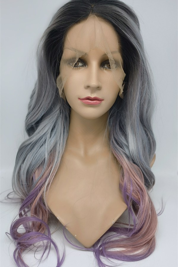 High temperature beautiful color natural wave synthetic lace front wig shinewig