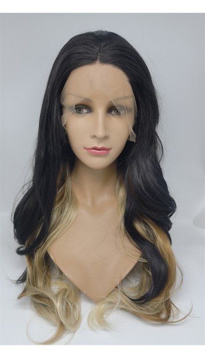 High temperature 3 tone colors  beautiful wavy synthetic lace front wig shinewig