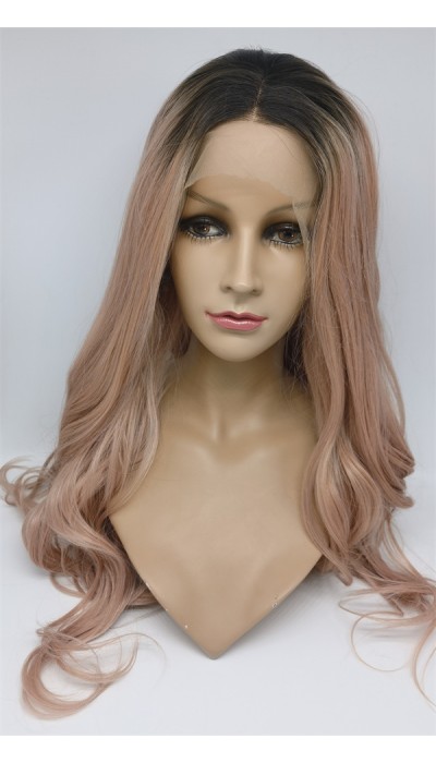 High temperature dark roots  beautiful wavy synthetic lace front wig shinewig