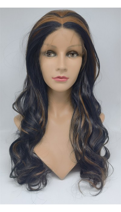 High temperature highlights color piano color  beautiful wavy synthetic lace front wig shinewig