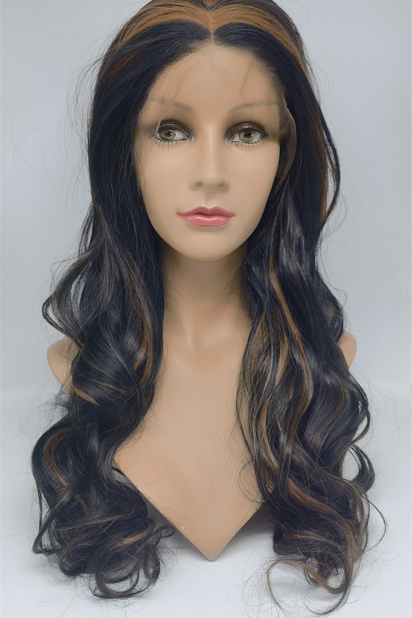 High temperature highlights color piano color  beautiful wavy synthetic lace front wig shinewig