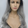 High temperature dark roots gray color ombre color beautiful wavy synthetic lace front wig shinewig