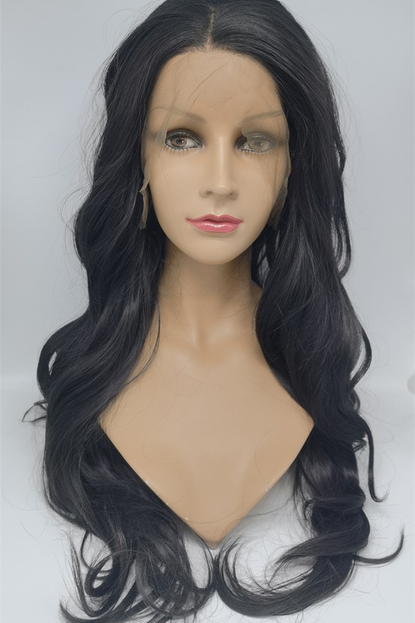 High temperature dark brown color  beautiful wavy synthetic lace front wig shinewig