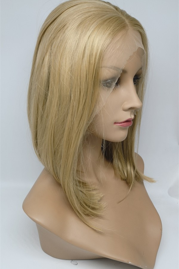 High temperature blonde color short style  beautiful wavy synthetic lace front wig shinewig