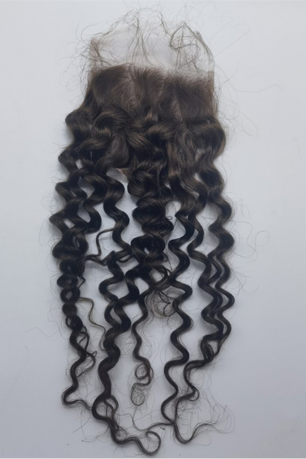 14 inch curly Chinese remy human hair lace top closure